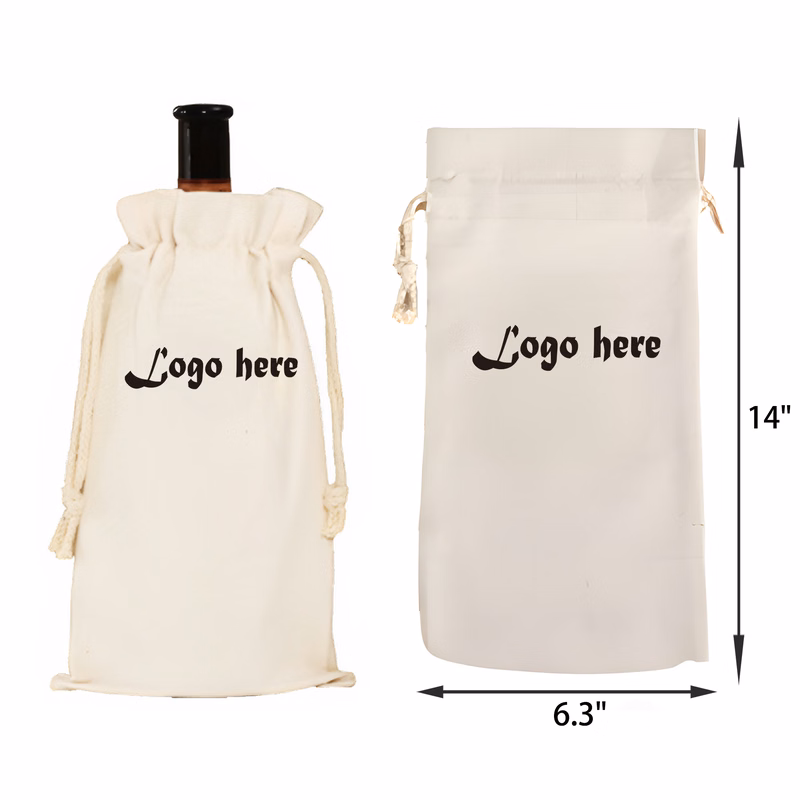 MOQ 50 PCS Reusable Drawstring Wine Bottle Canvas Bag