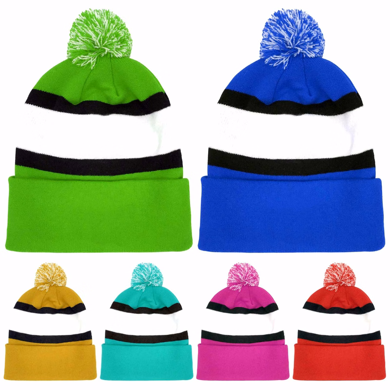 Jacquard Knit Pom Cuff Beanies Hats