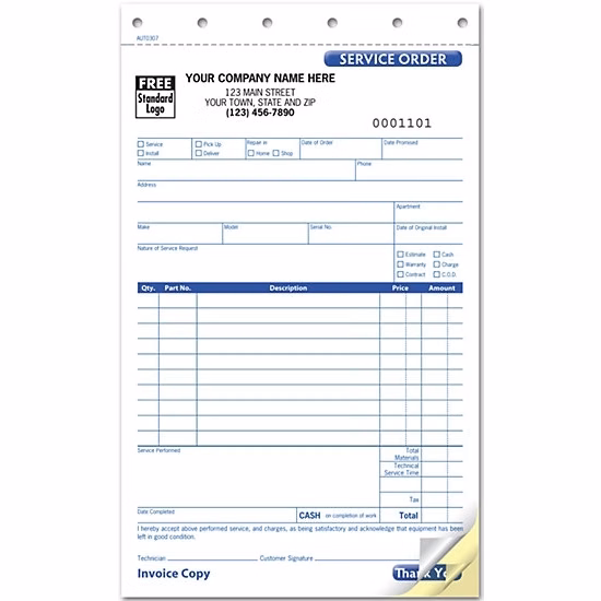 Service Orders, Carbonless, Small