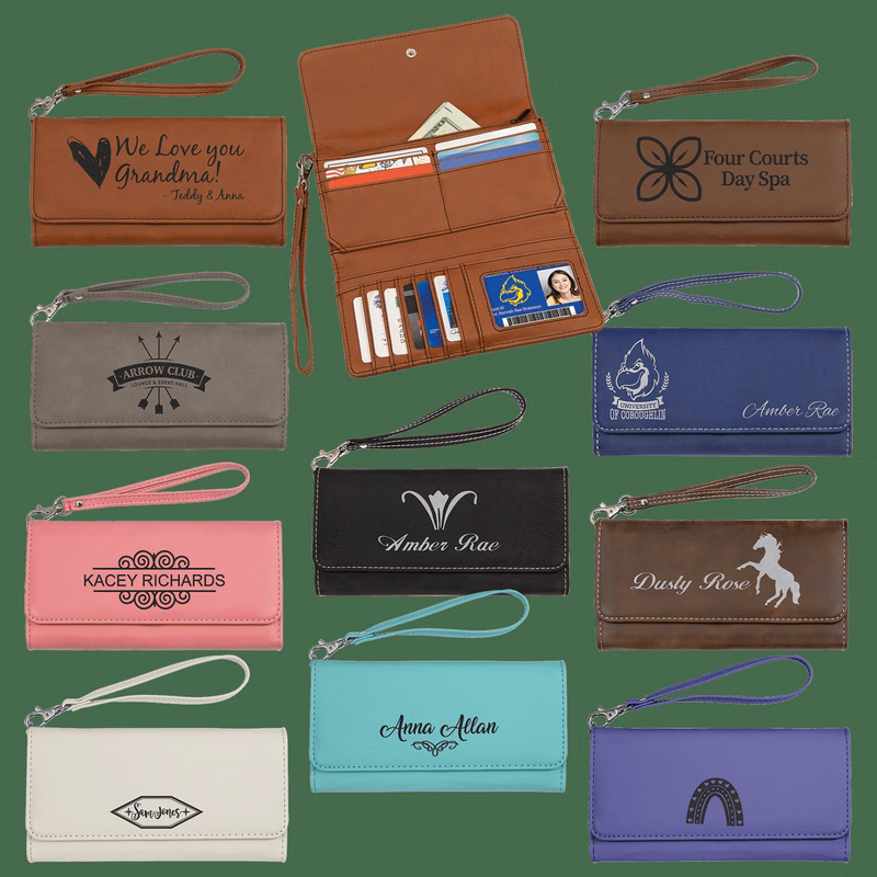 7 1/2" X 4" Laserable Leatherette Wallet With Strap