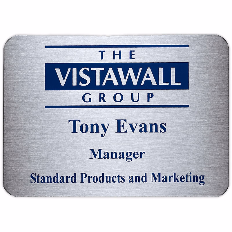 Aspen Metal Name Badge (Custom sized between 6 and 9 sq. in.)
