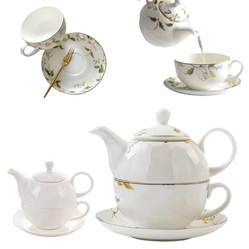Bone China Floral Teapot Cup Saucer Set