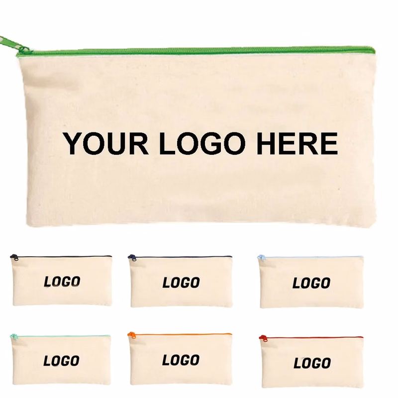 Natural Canvas Pouch with Colored Zipper