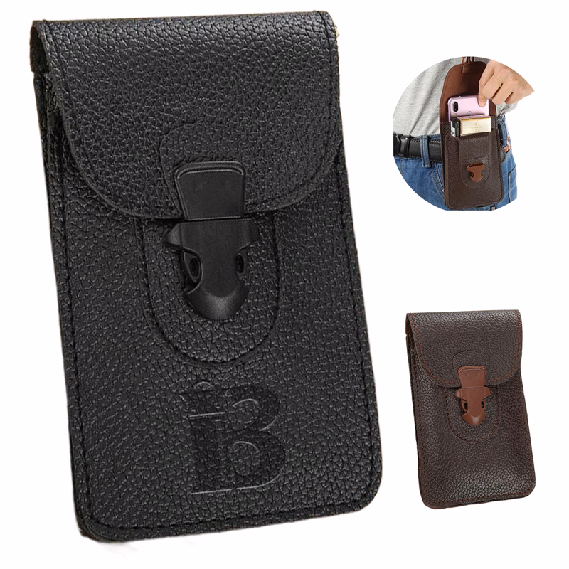 PU Leather Vertical Phone Waist Bag w/ Carabiner