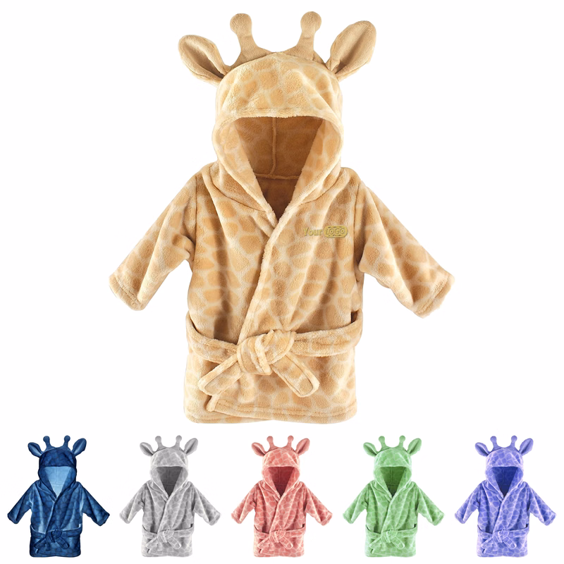 Other Fabric Plush Hooded Toddler Bathrobe With Cute Animal Design