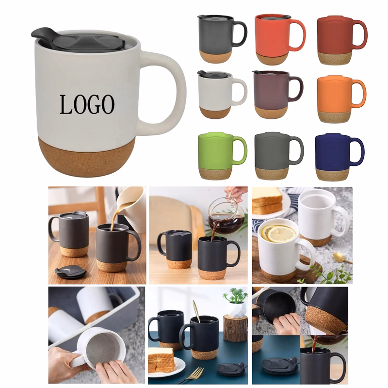 12oz Cork bottom ceramic mug Boshan 4.3" x3.4"