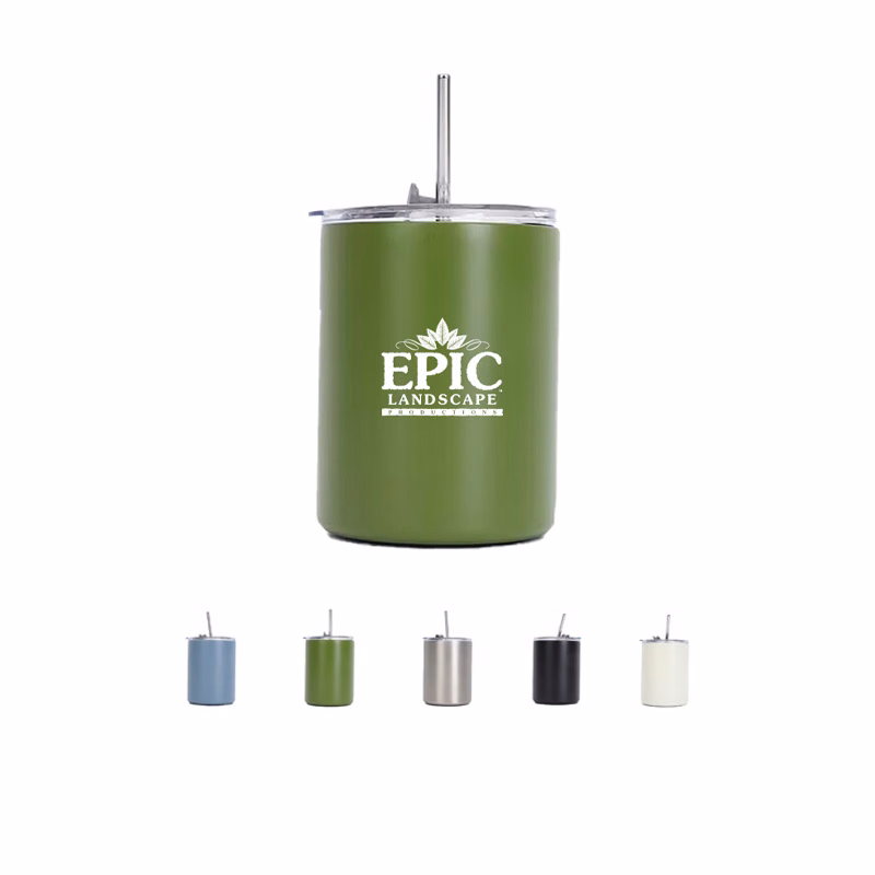 12 Oz Double Wall Stainless Steel Tumbler Camping Mug With Straw