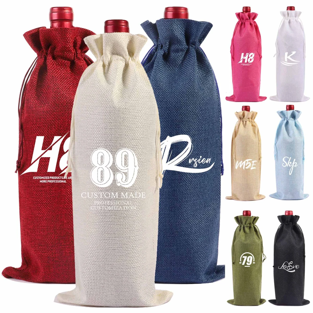 Linen Wine Bottle Bag With Drawstring 1