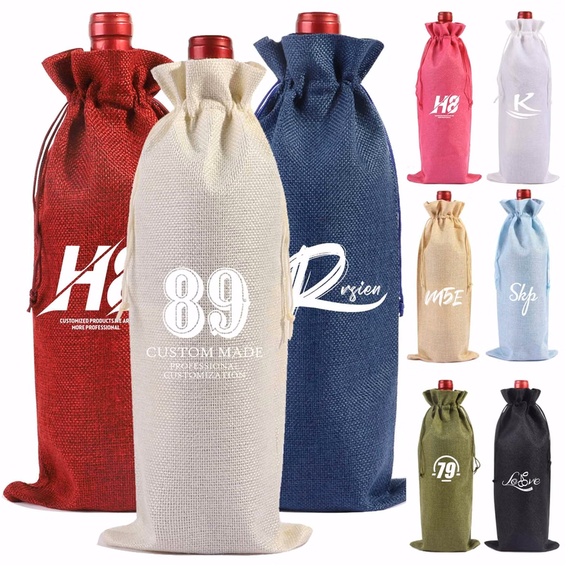 Linen Wine Bottle Bag With Drawstring