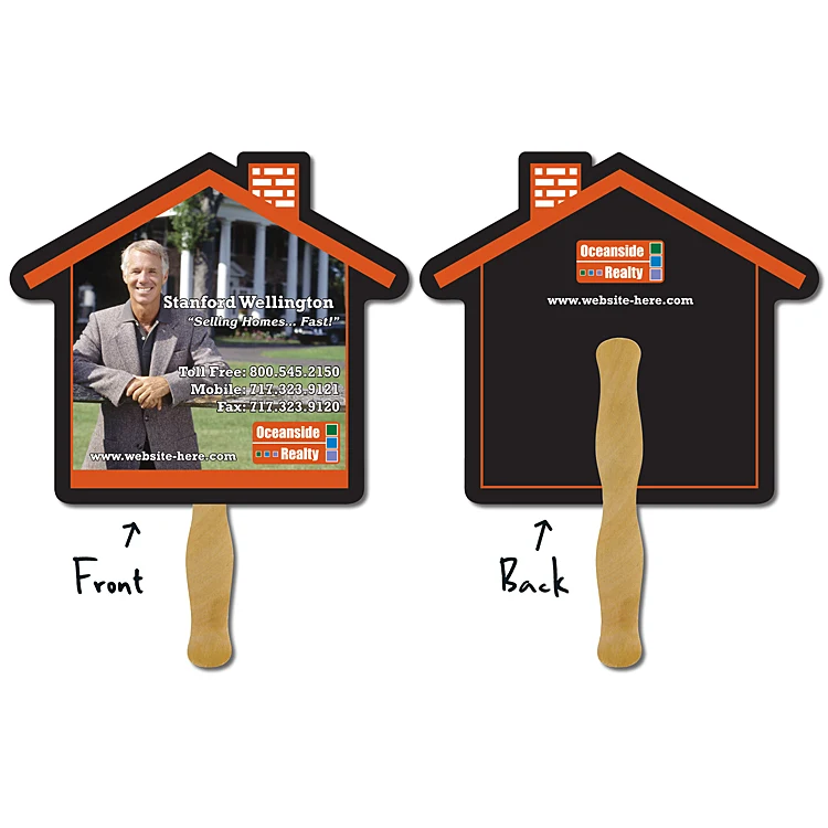Real Estate Hand Fan - 9.625x8.5 House Shape 1