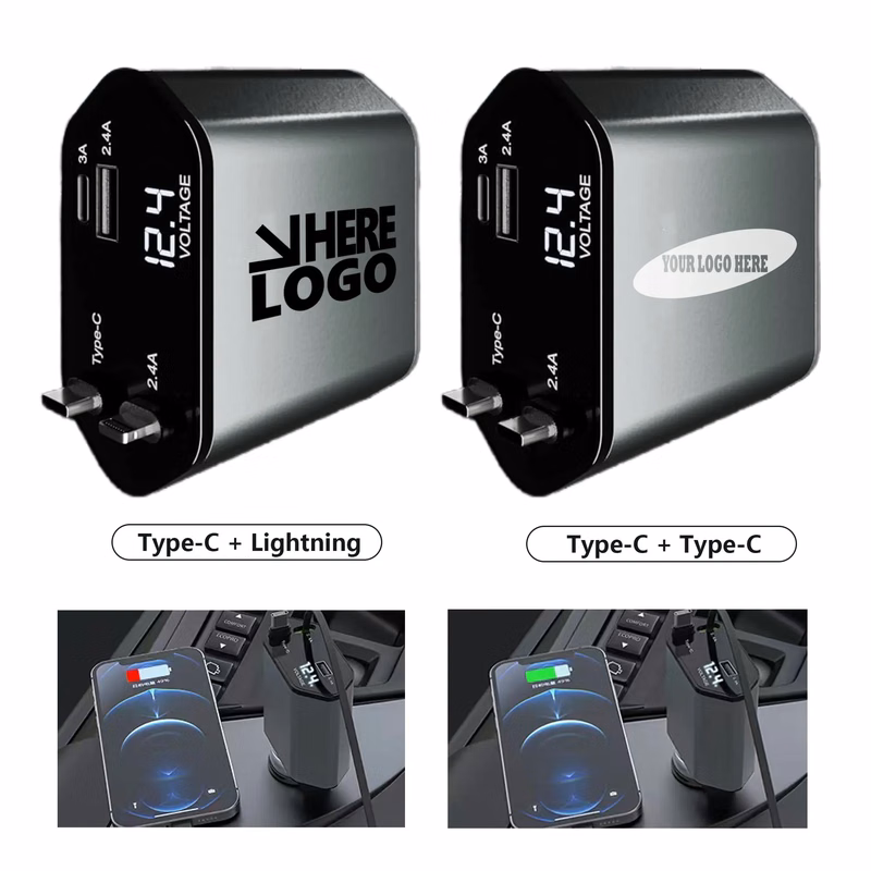 4 in 1 Car Charger With Retractable Cables