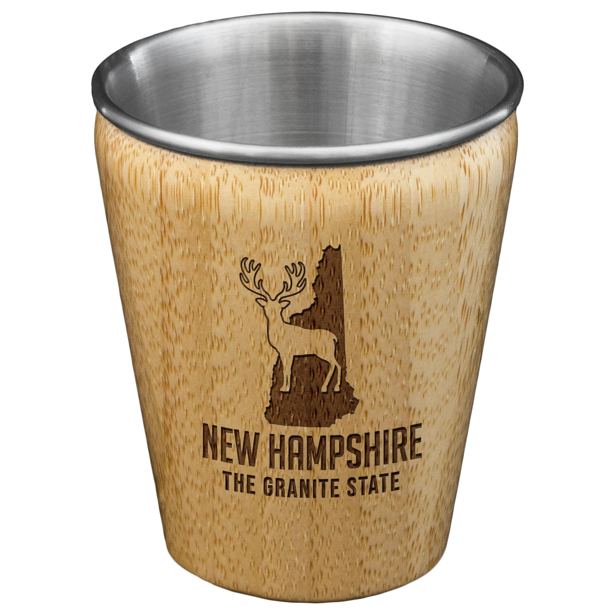 New Hampshire State Bamboo and Stainless Steel Shot Glass 1