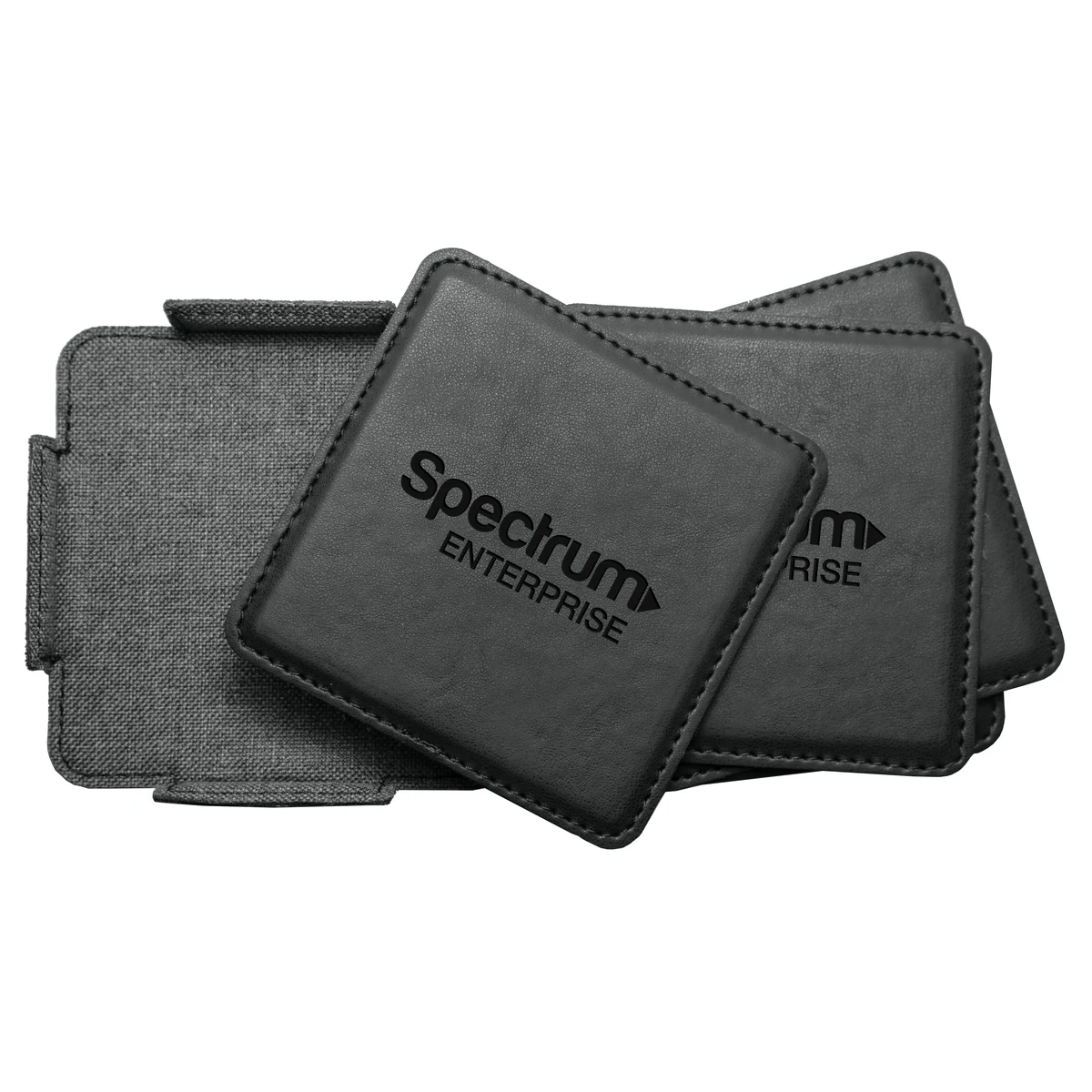 Black an Gray Leatherette Coaster Set 1