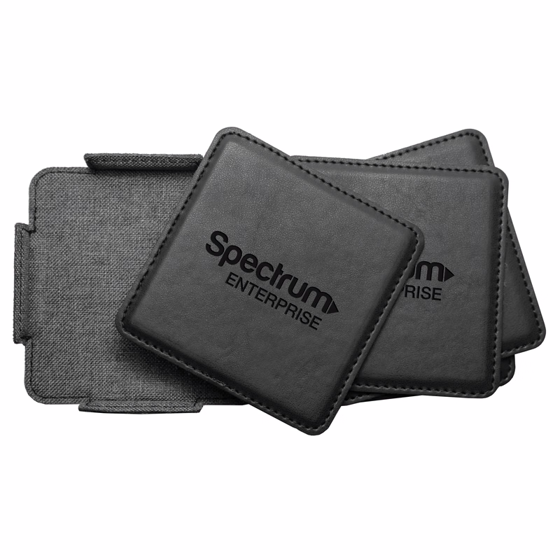 Black an Gray Leatherette Coaster Set