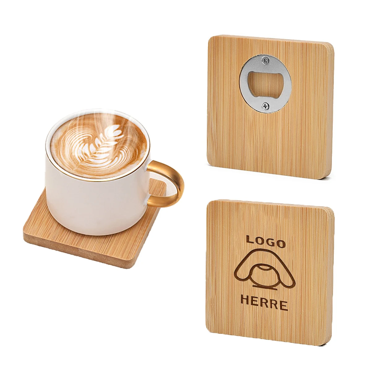 Bamboo Coaster With Bottle Opener 1