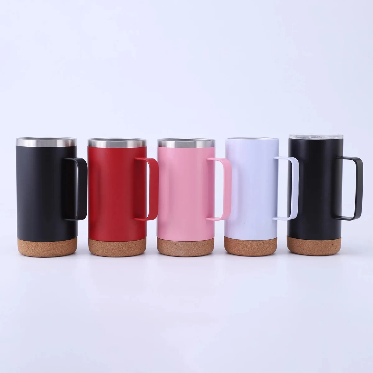 16 Oz. Wood Bottom Stainless Steel Coffee Mug with Handle 1