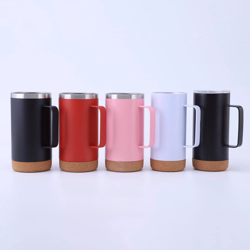 16 Oz. Wood Bottom Stainless Steel Coffee Mug with Handle