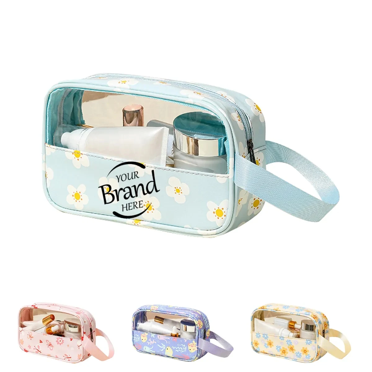 Clear Patchwork Makeup Bag With Handles 1