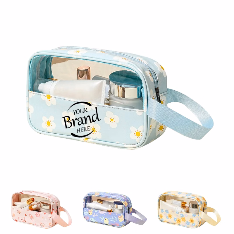 Clear Patchwork Makeup Bag With Handles