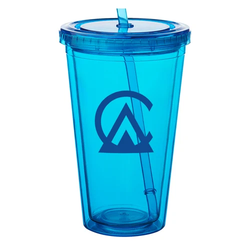 Double Wall Plastic Tumbler - with Straw, 16 oz. 1