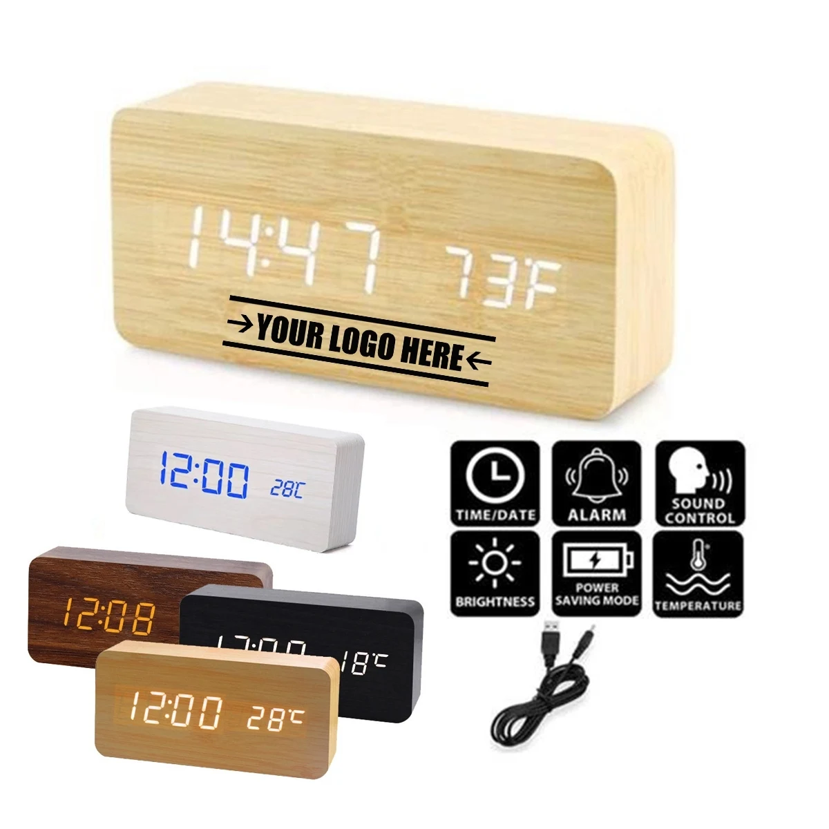 2 In 1 Wooden Alarm Clock With Temperature Display 1