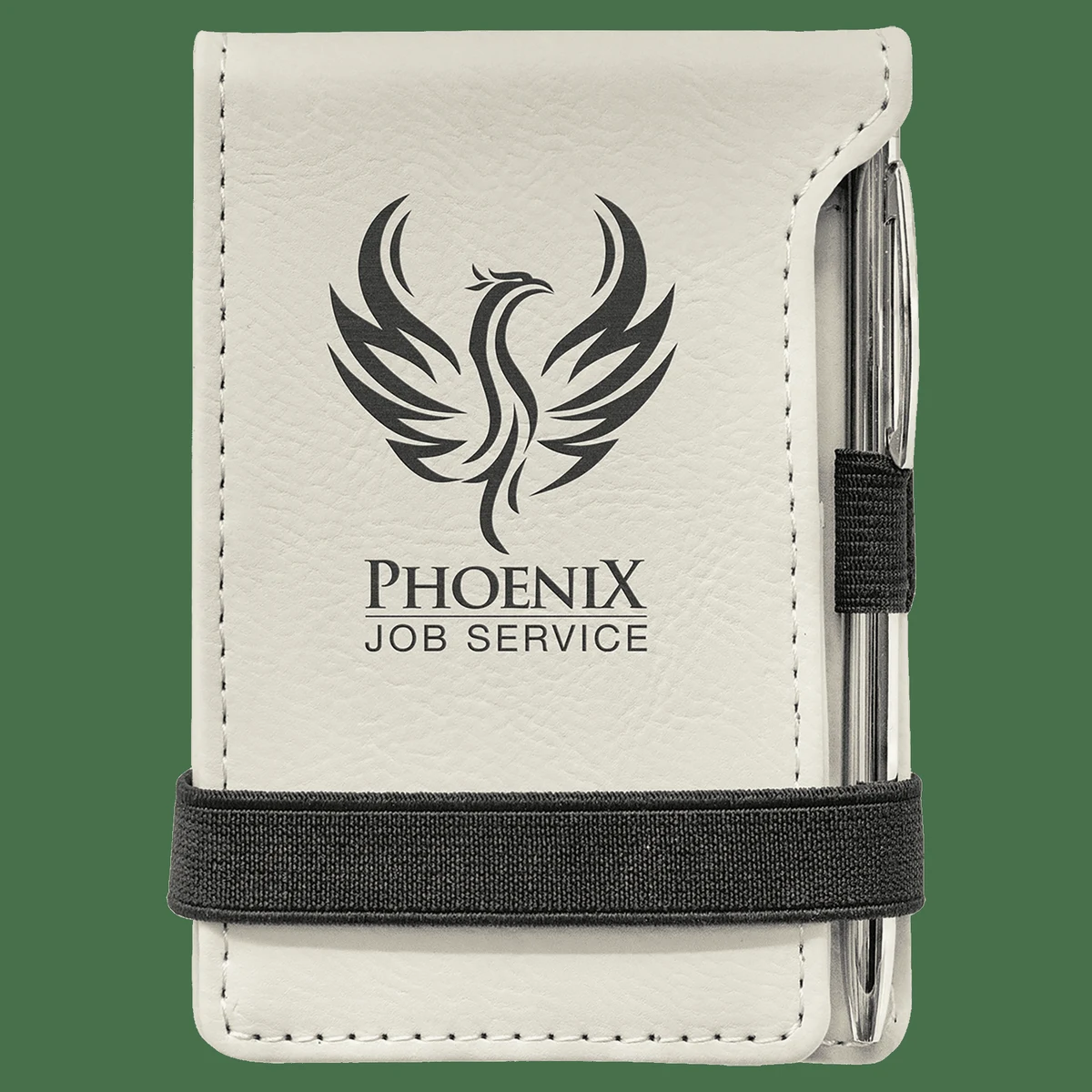 3 1/4" x 4 3/4" White Leatherette Mini Notepad with Pen 1