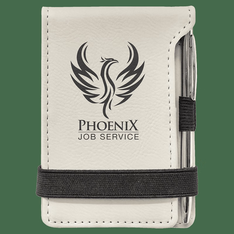 3 1/4" x 4 3/4" White Leatherette Mini Notepad with Pen