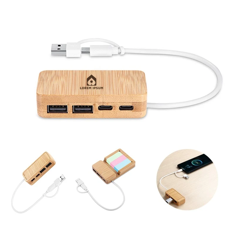 Dual Input Bamboo USB Hub 1