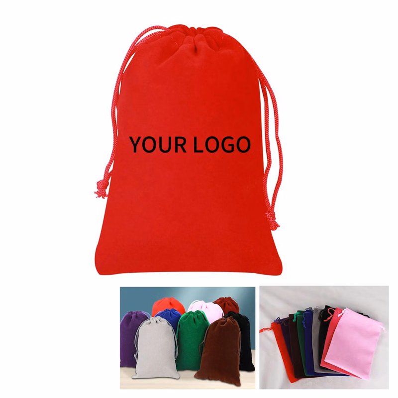 Velvet Christmas Drawstring Gift Bag with Tags