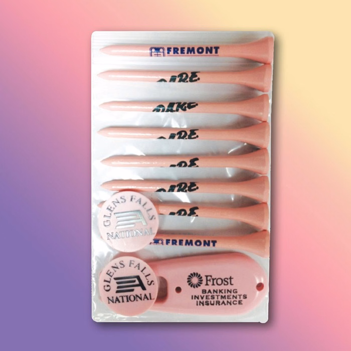 Poly Bag Pack w/ Eight Pink 2 3/4" Tees, 2 Pink Markers & 1 Pink Divot Tool