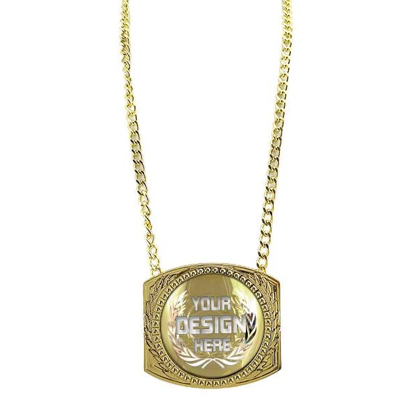 Medallion Holder: 4 x 3.6" Metal Champ Chain w/ Cu 1