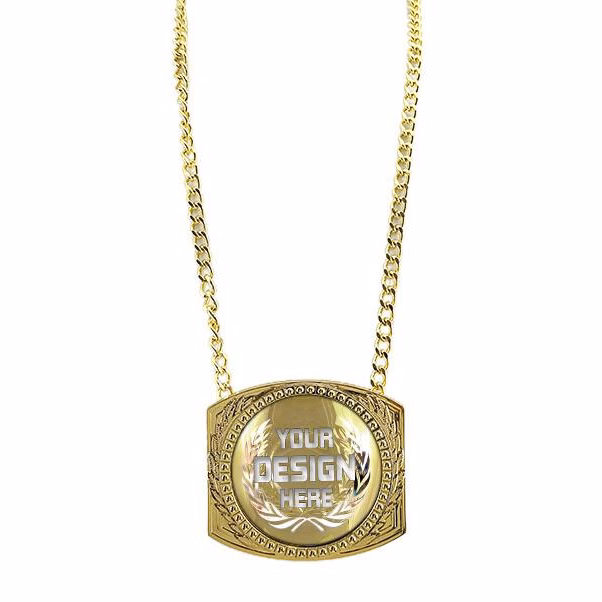 Medallion Holder: 4 x 3.6" Metal Champ Chain w/ Cu