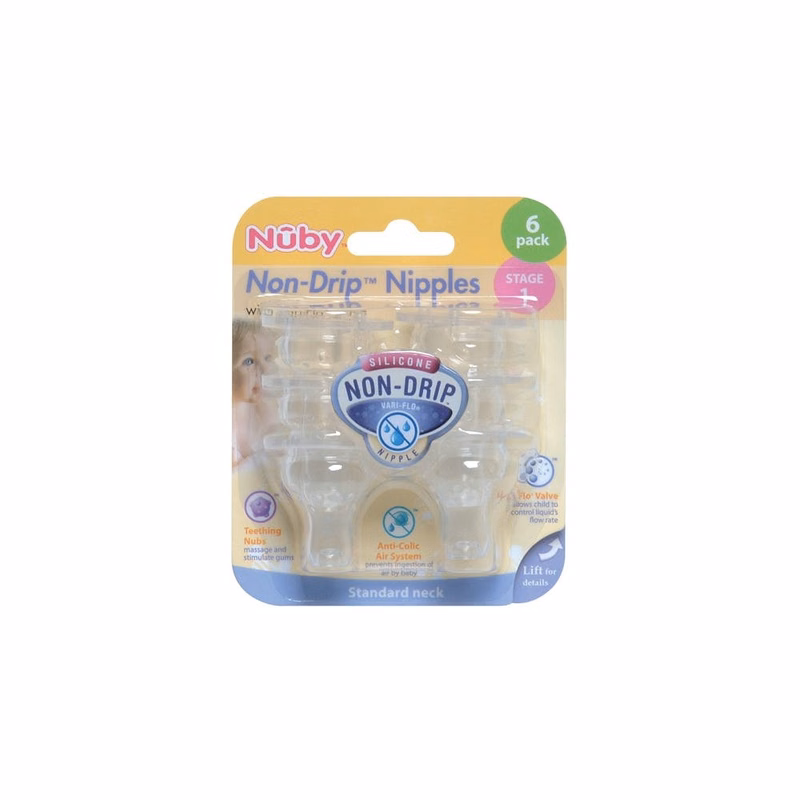 Nuby Non-Drip Nipples - Stage 1 6 Pack