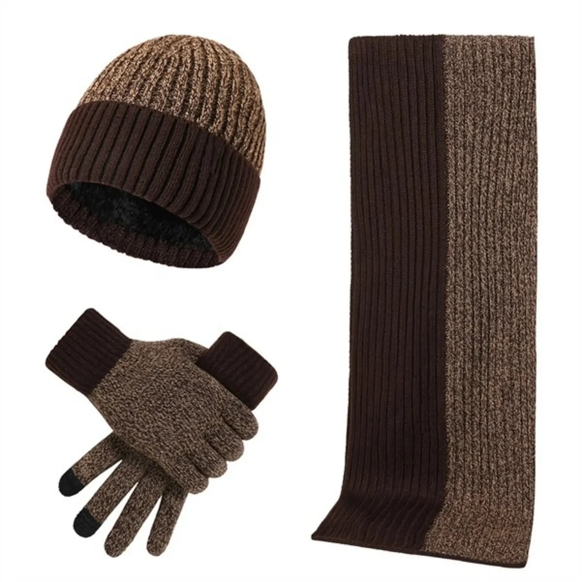 Winter 3 in 1 Set Jacquard Gloves Knitted Beanie Hat Scarf 1
