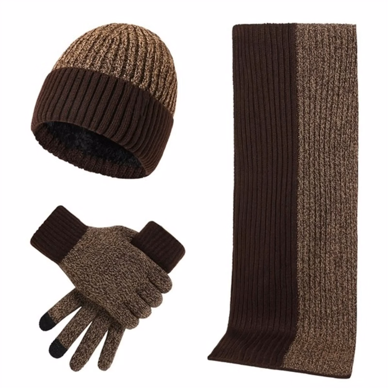 Winter 3 in 1 Set Jacquard Gloves Knitted Beanie Hat Scarf