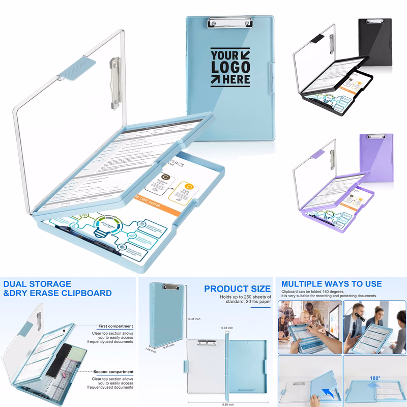 8.5" x 11" Pen Holder Heavy Duty Clearview Clip Boards With 2 Storage Case