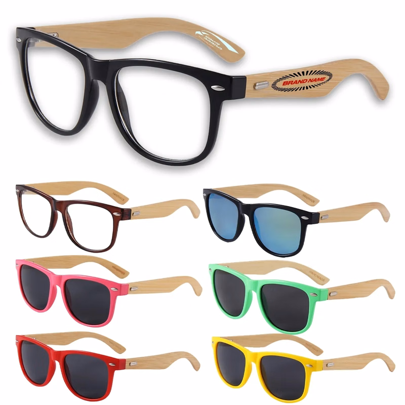 Classic Vintage Big Frame Sunglasses with Bamboo Wood Arms