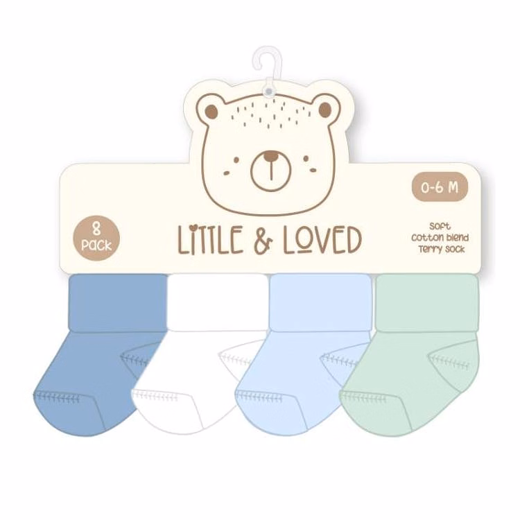 Boys Flat Knit Socks - Size 0-12M 8pk
