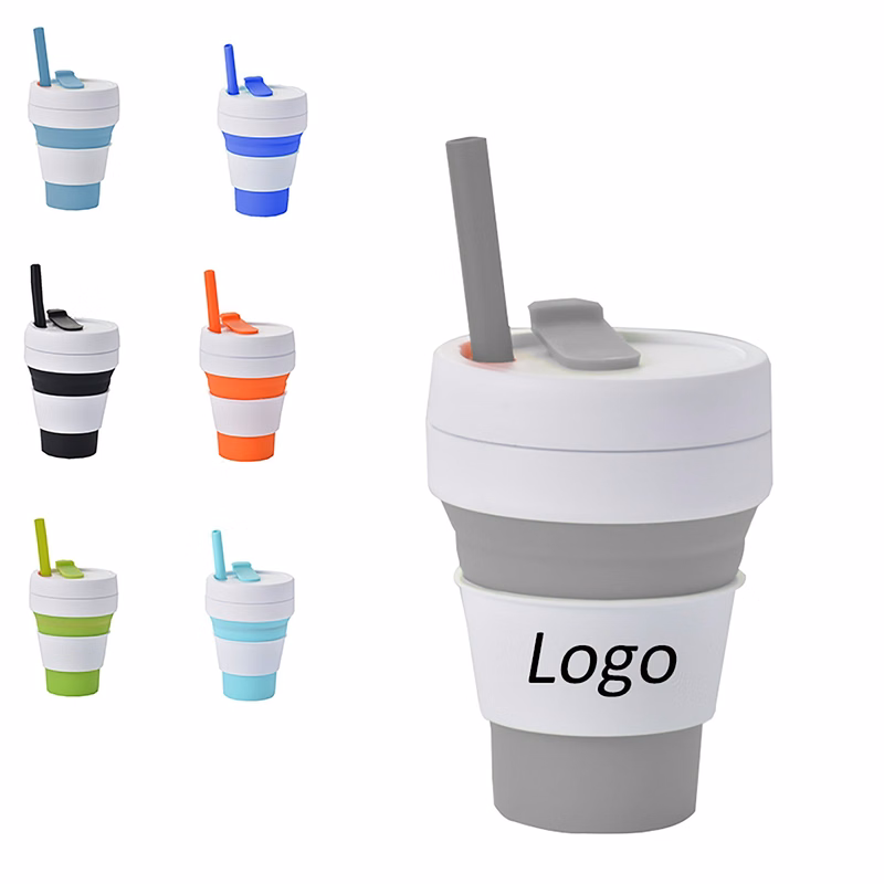 350ML Silicone Collapsible Travel Cup With Straw
