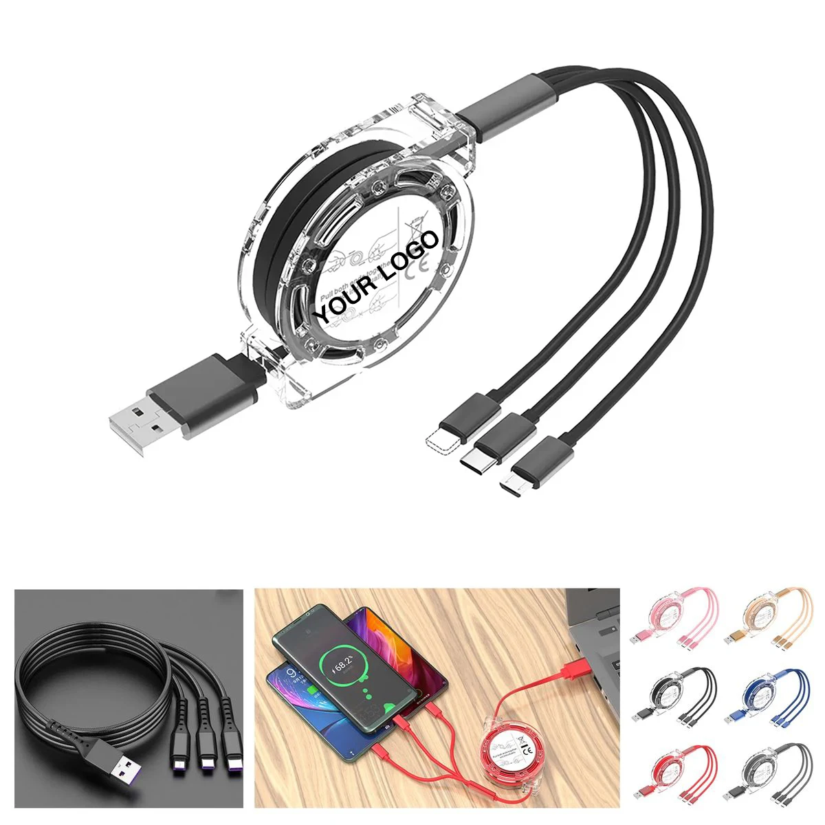 Multi Device 3 in 1 USB Cable With Retractable Cord 1