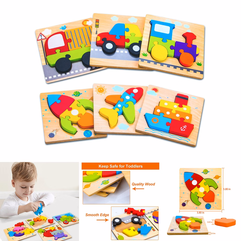 Wooden Vehicle Puzzles for 1 2 3 Years Old Boys Girls