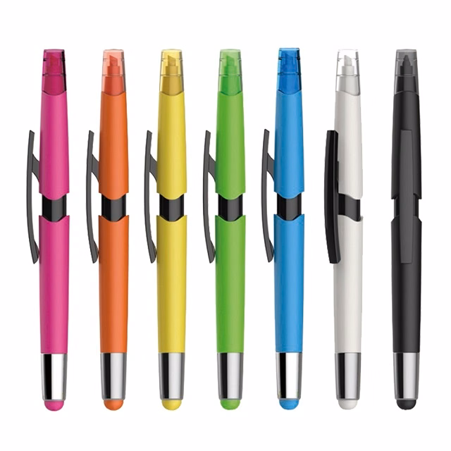 Multi Function Colored Plastic 3 in 1 Ballpoint Pen