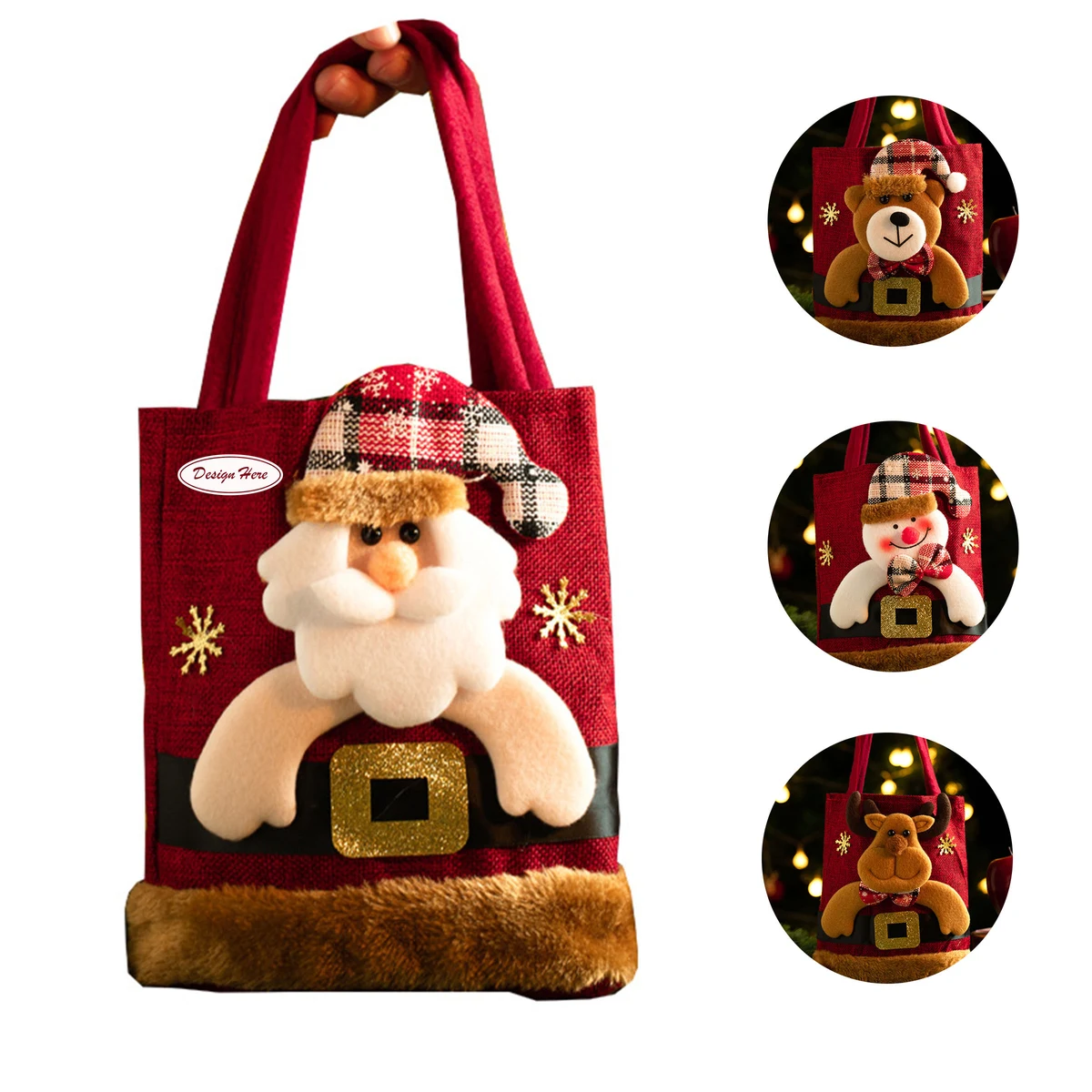 Santa Claus Burlap Gift Bag for Christmas 1