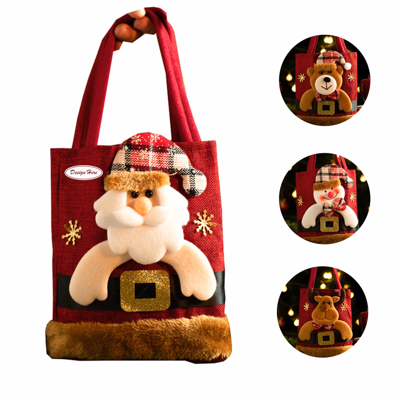 Santa Claus Burlap Gift Bag for Christmas