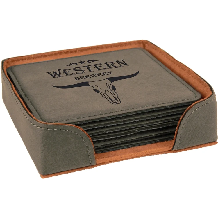 Gray Leatherette Set of Six Square Coasters 1