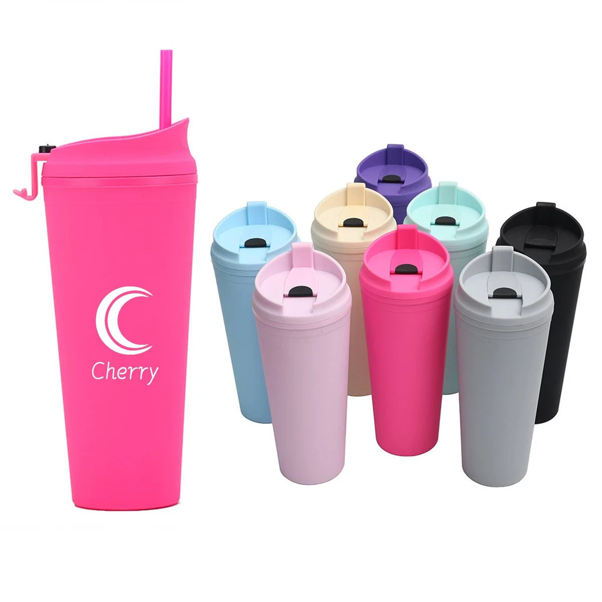 24Oz Double Plastic Straw Bottle 1