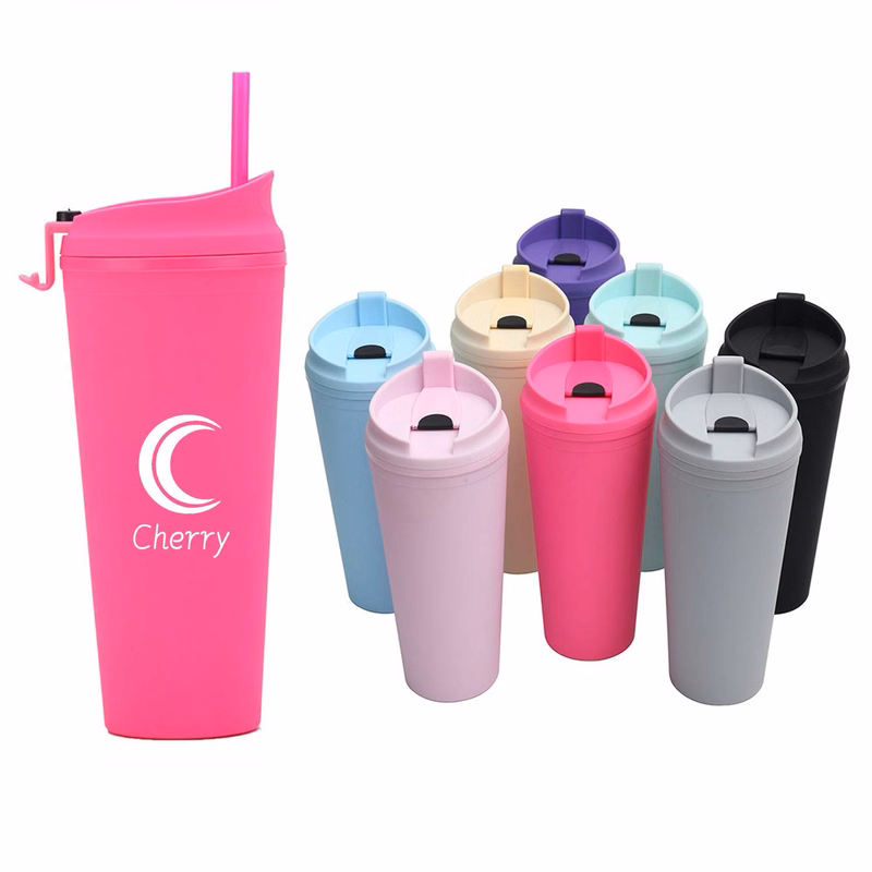 24Oz Double Plastic Straw Bottle