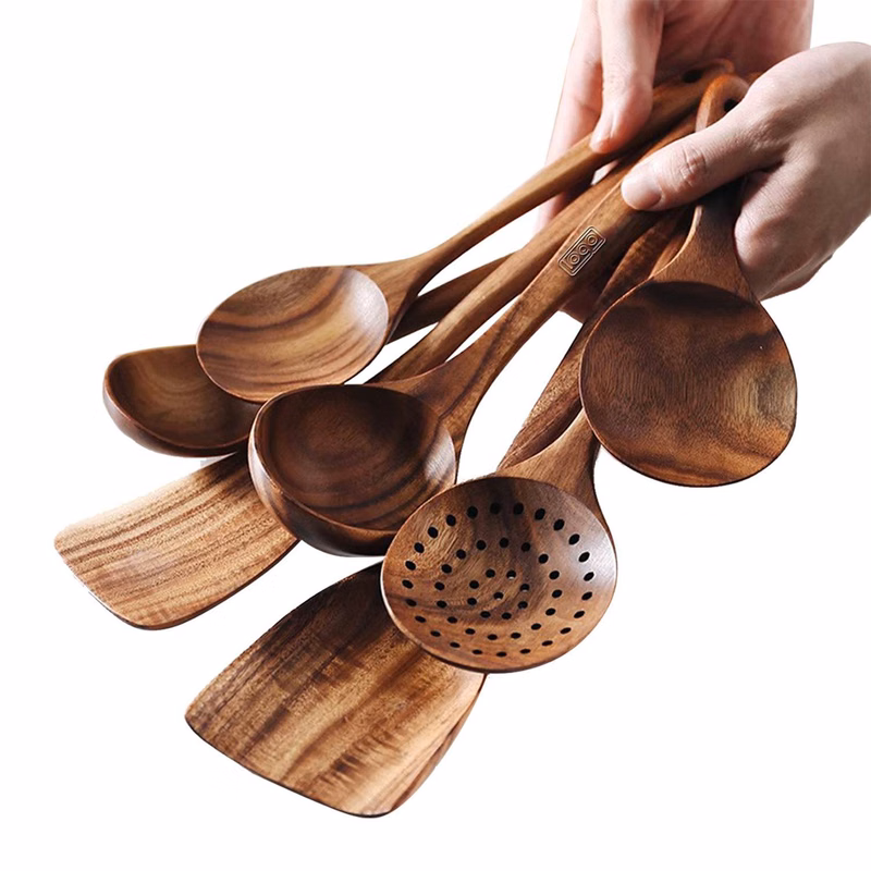 7Pcs Acacia Wood Pot Shovel Spoon Set