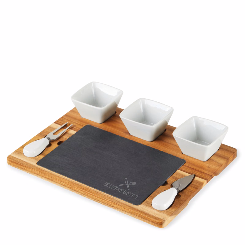 Twine Living® Acacia & Slate Cheese Board Set w/ Ceramic Bowls