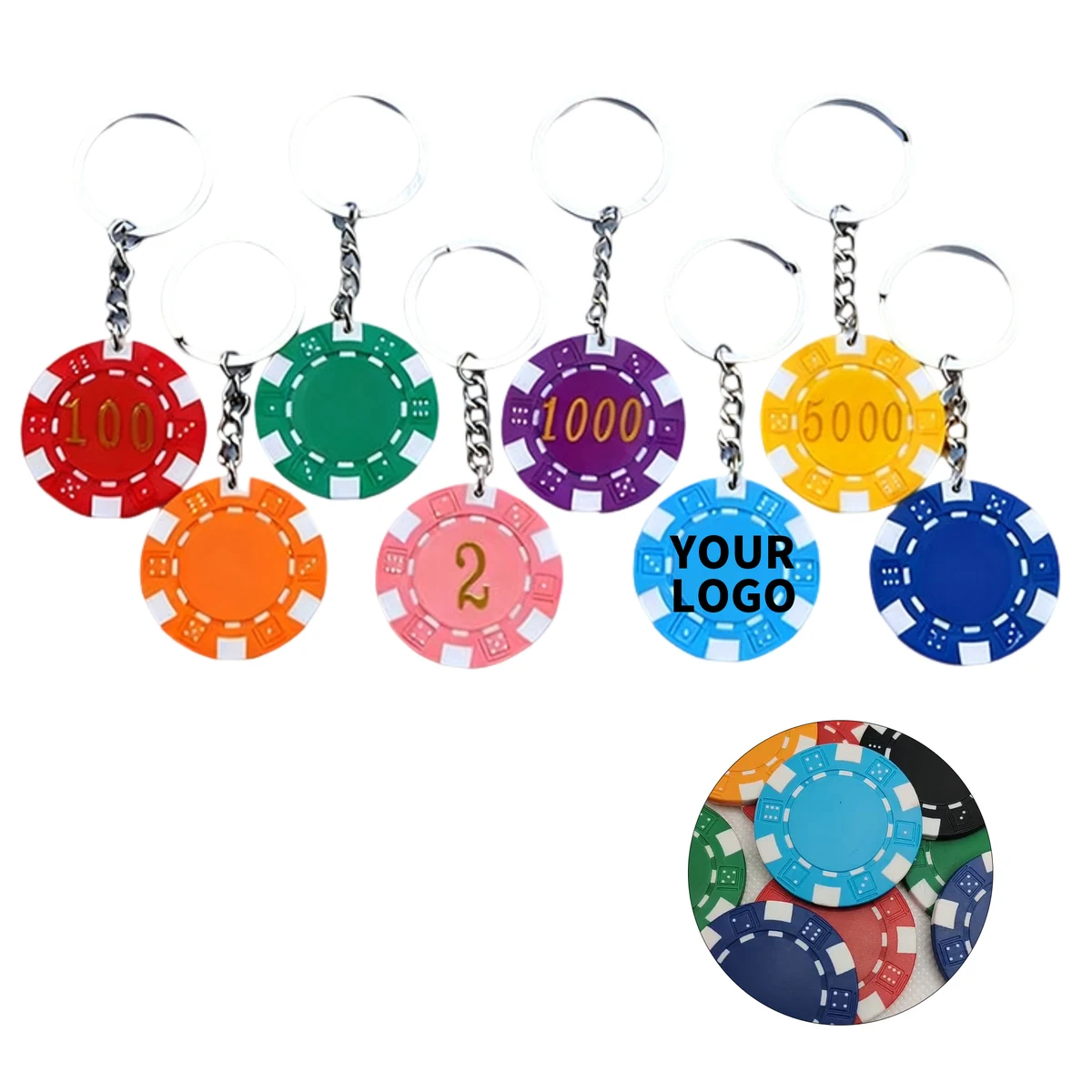 Poker Chip Keychain Two Side Imprint 1.6" Diameter 1